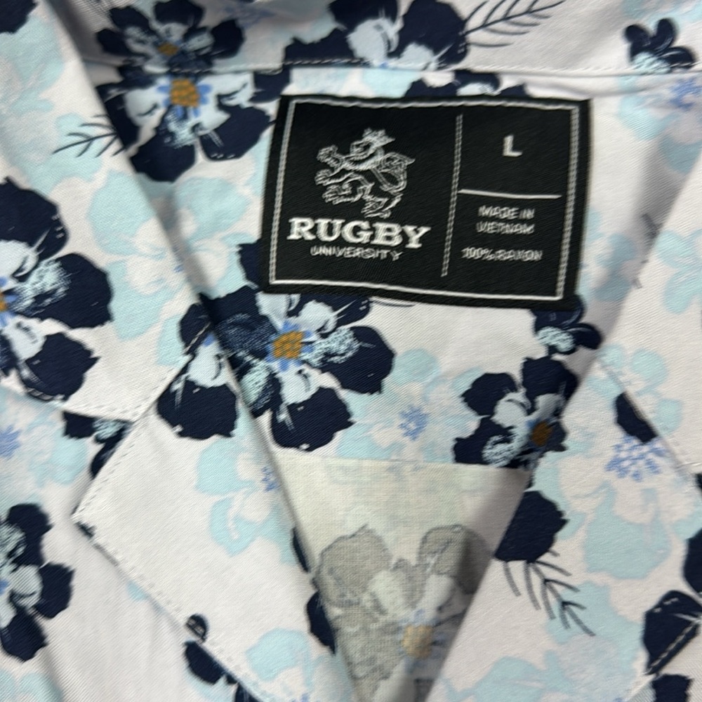 HAWAIIAN PRINT Blue and White Floral Casual summer shirt - Picture 5 of 5